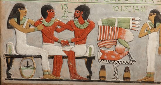 شاهد لوحة جنائزية مرسومة من الحجر الجيرى لأمنمحات وزوجته إى شاهد لوحة جنائزية مرسومة من الحجر الجيرى لأمنمحات وزوجته إى
